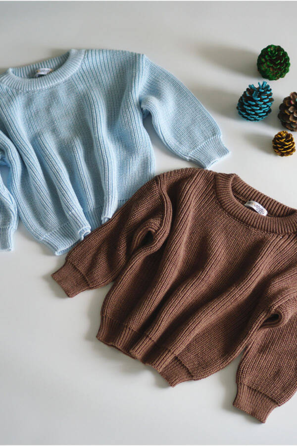100% Cotton Crew Neck Kids Selanik Knitted Sweater - 6