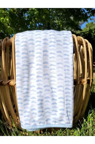 100% Cotton Double Layer Combed Cotton Girl-Boy Newborn/Baby Swaddle Blanket 75x90cm/Blue Cloudy - LIGHT BLUE - 3