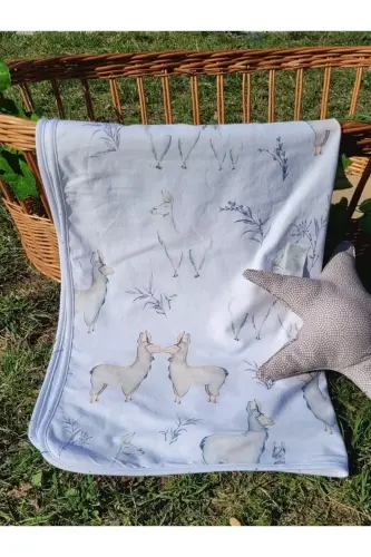 100% Cotton Double Layer Jersey Girl-Boy Newborn/Baby Swaddle Blanket 75x90cm Ecru/Llama-WHITE - PAMUK HANIM (1)