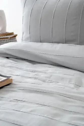 100% Cotton Double Size Gray Pique Set - Series 210x220 Cm - 2 Pieces 50x70 Cm Pillowcase - Gray - 4