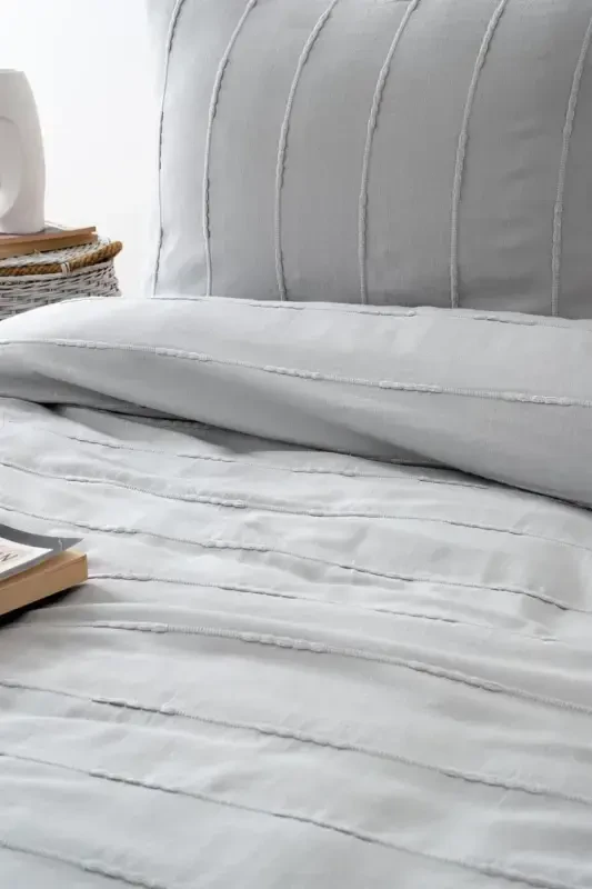 100% Cotton Double Size Gray Pique Set - Series 210x220 Cm - 2 Pieces 50x70 Cm Pillowcase - Gray - 4