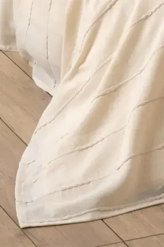 100% Cotton Double Size Natural Pique Set - Series 210x220 Cm- 2 Pieces 50x70 Cm Pillowcase-Natural - 3