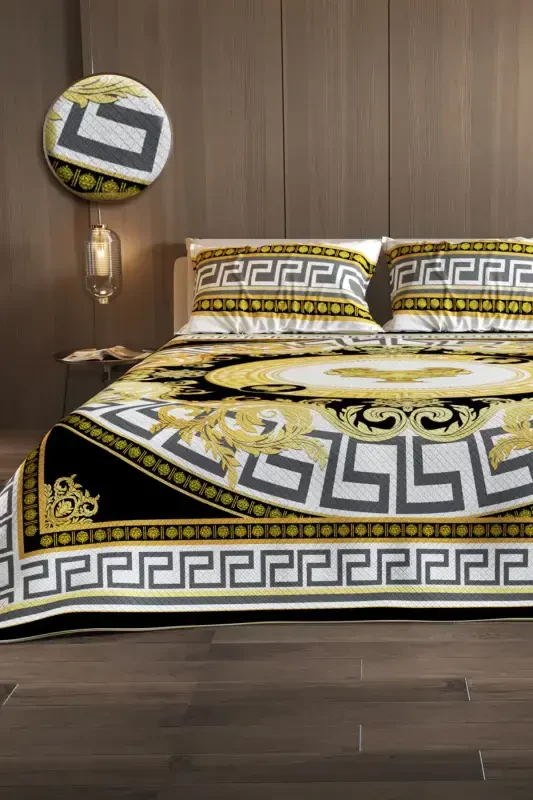 100% Cotton Double Size Pique Set Bedspread Special Weave Medusa-Yellow - Modazone