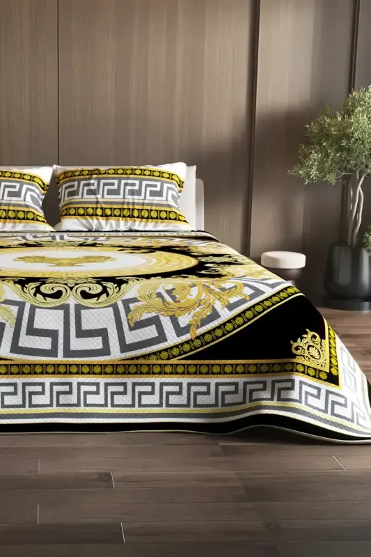 100% Cotton Double Size Pique Set Bedspread Special Weave Medusa-Yellow - 5