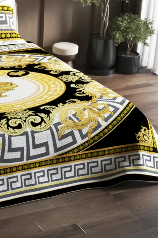 100% Cotton Double Size Pique Set Bedspread Special Weave Medusa-Yellow - 4