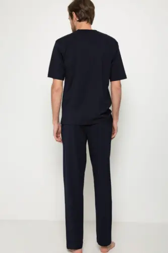 %100 Cotton Dowry Boxed Men's 3-Piece Pajama Set-Navy Blue - 2