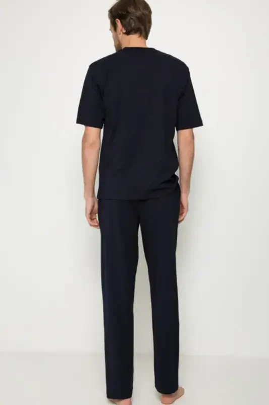 %100 Cotton Dowry Boxed Men's 3-Piece Pajama Set-Navy Blue - 2