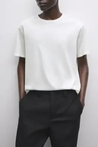 %100 cotton fine t-shirt-CREAM - 1