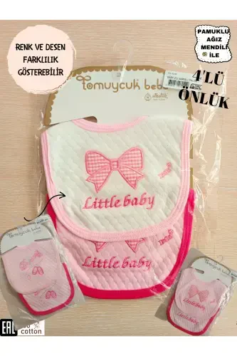 %100 COTTON GIRL BABY BIB & EMBROIDERED 4-PIECE DROOL BIBS BANDANA WITH SNAP FASTENERS - 1