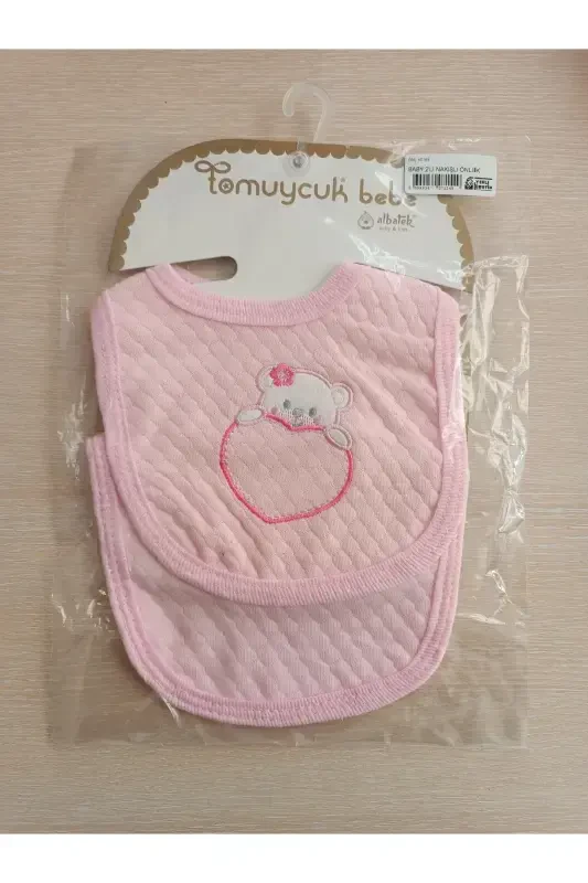 %100 COTTON GIRL BABY BIB & EMBROIDERED 4-PIECE DROOL BIBS BANDANA WITH SNAP FASTENERS - 2