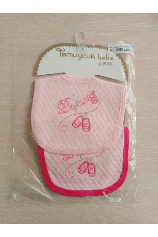 %100 COTTON GIRL BABY BIB & EMBROIDERED 4-PIECE DROOL BIBS BANDANA WITH SNAP FASTENERS - 4