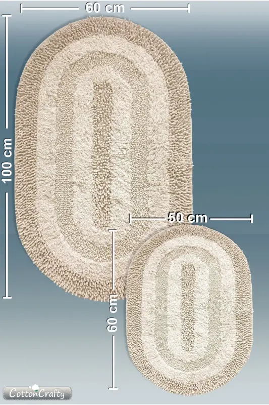 100% Cotton Hand Tufting Absorbent Bath Mat Set, Bathroom Rug Cottonway 2 Pcs Set 60x100 - 60x50-Beige - 4
