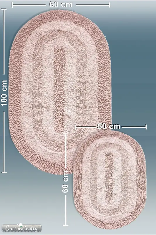 100% Cotton Hand Tufting Absorbent Bath Mat Set, Bathroom Rug Cottonway 2 Pcs Set 60x100 - 60x50-Powder - 4