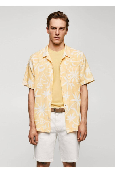 100% Cotton Hawaiian Patterned Shirt - MANGO MAN