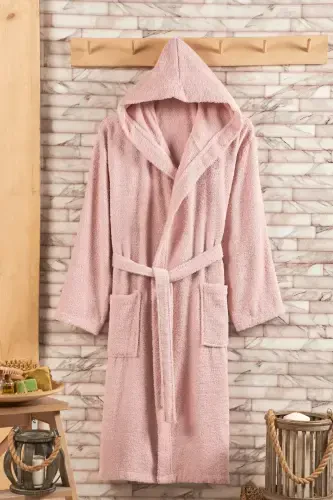100% Cotton Hooded 2-Piece Bathrobe Set-Indigo - 3