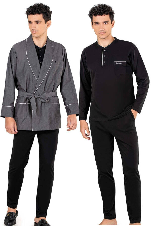 100% Cotton Long Sleeve Pajama Set and Dressing Gown Gift Set for Groom - 5