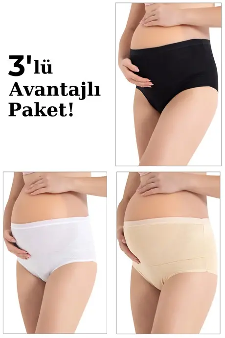 100% Cotton Maternity Panties 3 Pack - Assorted Colors - BÜYÜKBEDENIZ