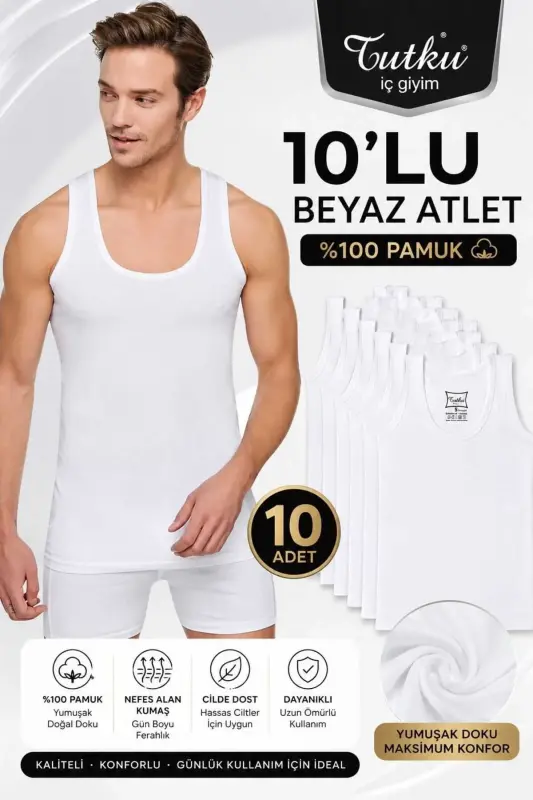 100% Cotton Men's Combed Cotton Undershirt (Skin-Friendly and Durable) – 10-Pack Advantage Set - White 10-Pack - 1