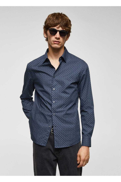 100% Cotton Micro Leaf Patterned Shirt - MANGO MAN