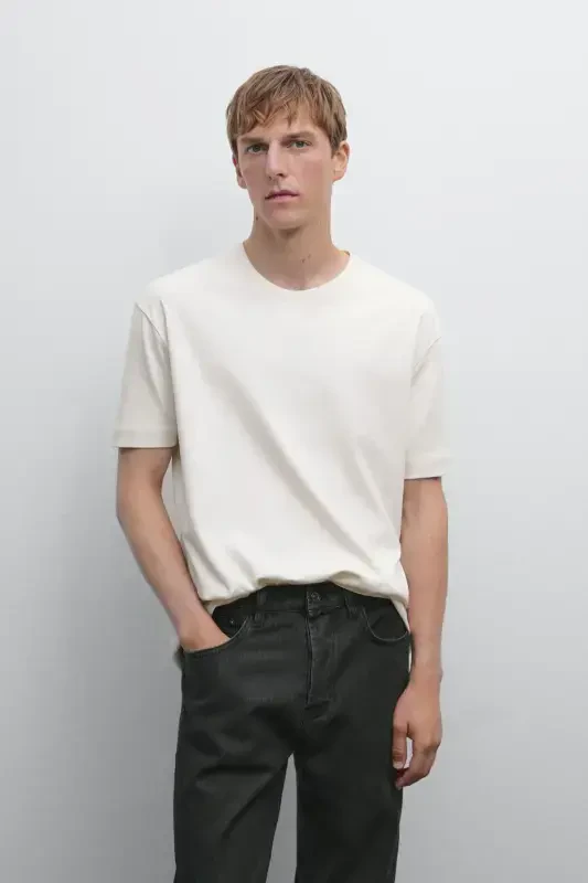 %100 cotton mid-weight t-shirt-Cream - 6