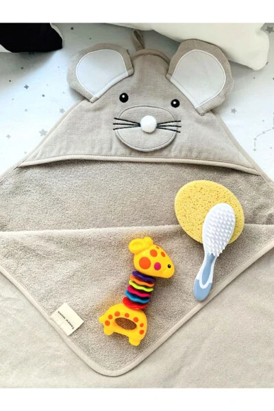 100% Cotton Mouse Embroidered Pattern Baby Towel Swaddle 75x75cm - TANEM HOME