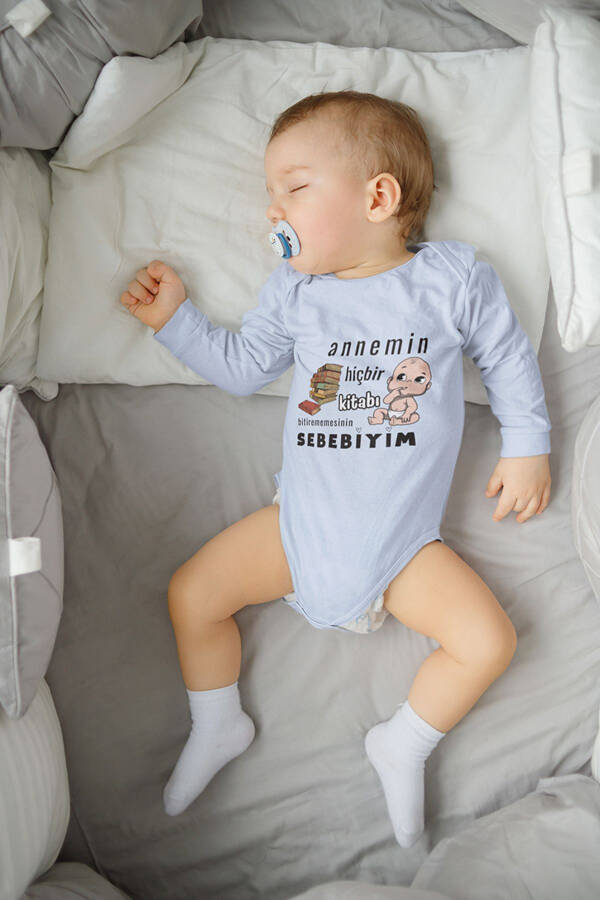 %100 Cotton My Mom Can't Read This Book Printed Long Sleeve Snap Bodysuit - 1