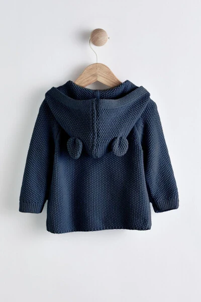 100% Cotton Navy Blue Hooded Knit Baby Cardigan - NEXT BABY (1)
