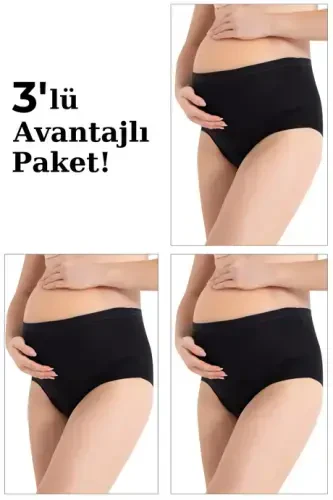 100% Cotton Padded Maternity Panties Black 3 Pack - 1