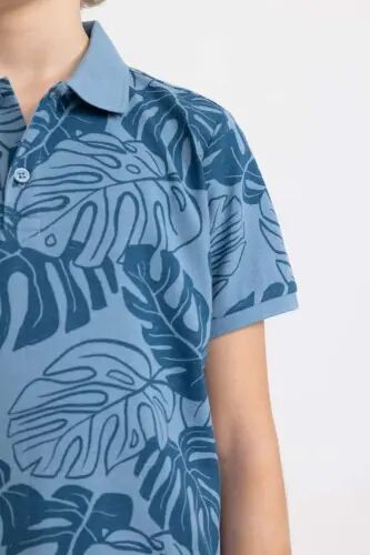 100% Cotton Patterned Pique T-Shirt Boys-Blue - 4