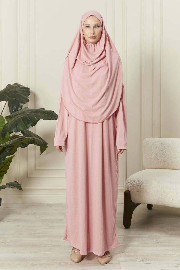 100% Cotton Penye Namaz Dress with Built-in Headscarf - 2