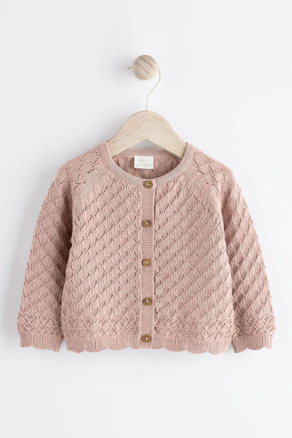 100% Cotton Pink Knit Baby Cardigan - 1