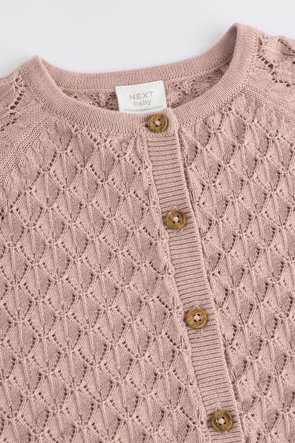 100% Cotton Pink Knit Baby Cardigan - 4