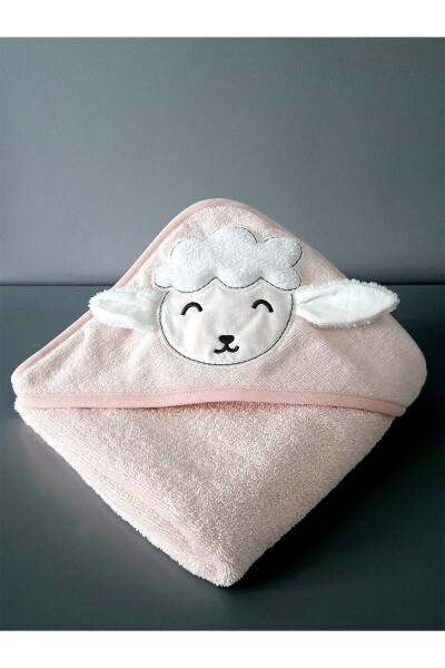 100% Cotton Pink Lamb Embroidered Baby Towel Swaddle 75x75cm - 3