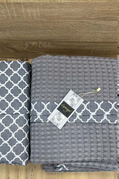 100% Cotton Pool Woven Sheet with Elastic Double Bed Quilt Set - 3