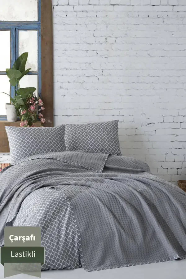 100% Cotton Pool Woven Sheet with Elastic Double Bed Quilt Set - 7