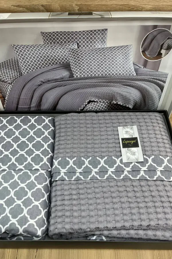 100% Cotton Pool Woven Sheet with Elastic Double Bed Quilt Set - 2