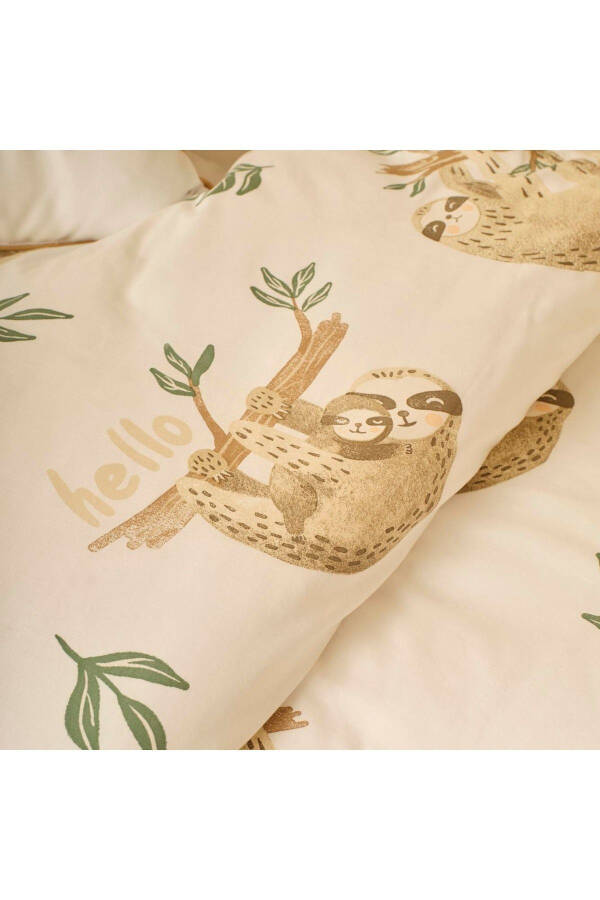 100% Cotton Ranforce Sloth Baby Bedding Set Beige (100x150 cm.) - 4