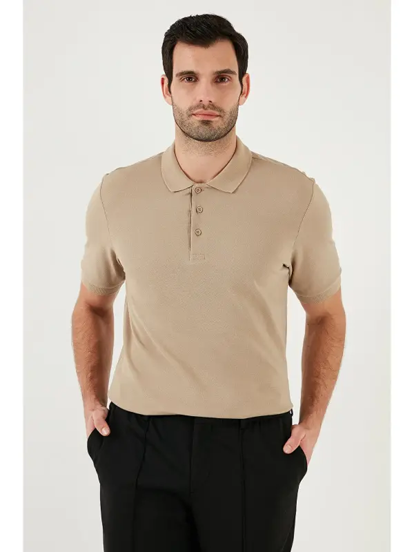 % 100 Cotton Regular Fit Buttoned Men's Polo Neck T-Shirt 5902127-Beige - 3