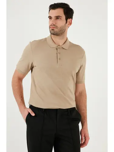 % 100 Cotton Regular Fit Buttoned Men's Polo Neck T-Shirt 5902127-Beige - 4