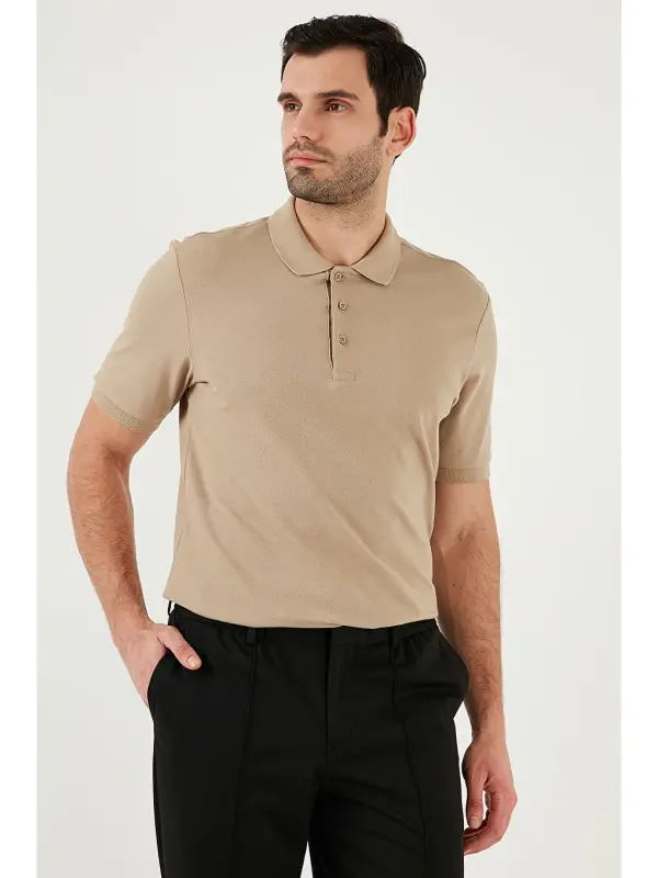 % 100 Cotton Regular Fit Buttoned Men's Polo Neck T-Shirt 5902127-Beige - 4
