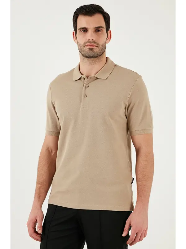 % 100 Cotton Regular Fit Buttoned Men's Polo Neck T-Shirt 5902127-Beige - 5