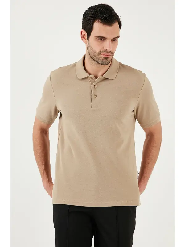 % 100 Cotton Regular Fit Buttoned Men's Polo Neck T-Shirt 5902127-Beige - 6