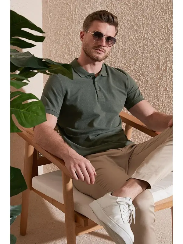 100% Cotton Regular Fit Buttoned Men's Polo Neck T-Shirt 5902127-Khaki - 1