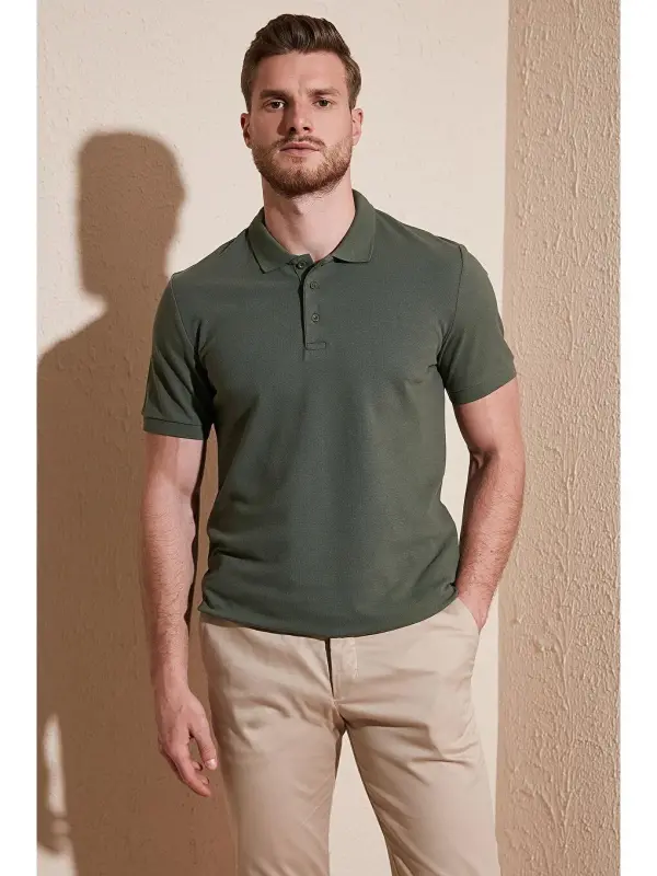 100% Cotton Regular Fit Buttoned Men's Polo Neck T-Shirt 5902127-Khaki - 2