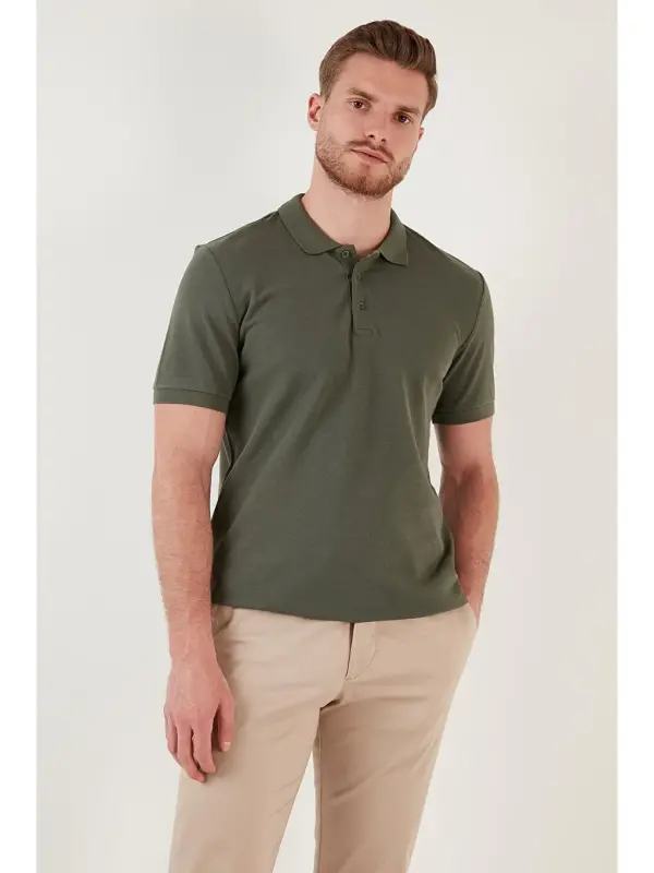 100% Cotton Regular Fit Buttoned Men's Polo Neck T-Shirt 5902127-Khaki - 4