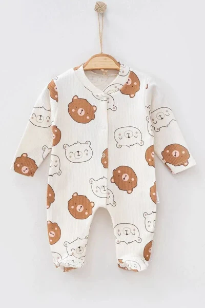 %100 Cotton | Ribbed Fabric | Baby Bear Print Footed Romper - KRAZBER