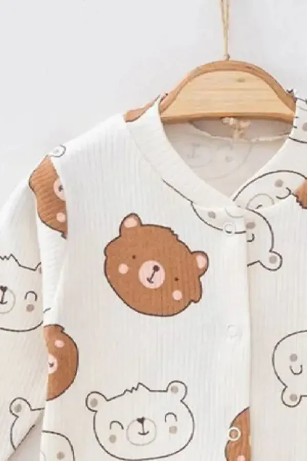 %100 Cotton | Ribbed Fabric | Baby Bear Print Footed Romper - 2
