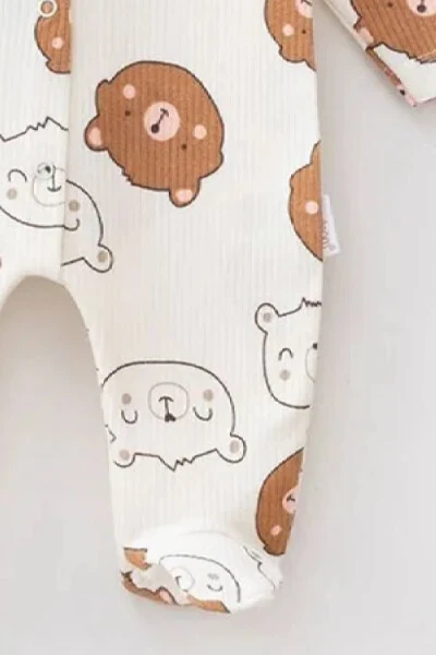 %100 Cotton | Ribbed Fabric | Baby Bear Print Footed Romper - 3