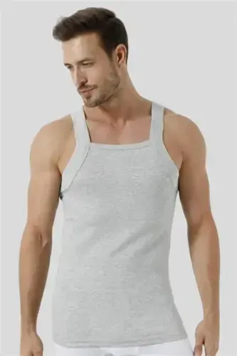 100% Cotton Ribbed Men's Gray Wide Trim Undershirt 3-Pack - 3