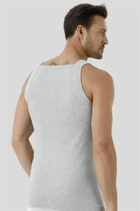 100% Cotton Ribbed Men's Gray Wide Trim Undershirt 3-Pack - 5